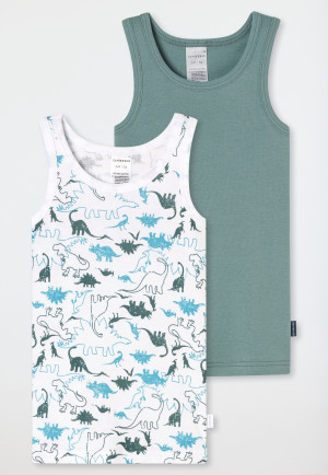 Canottiere confezione da 2 Dinos verde/bianco - Fine Rib