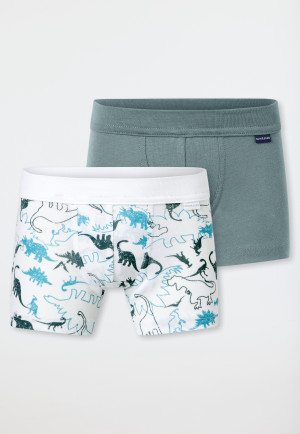 Shorts 2er-Pack Dinos grün/weiß - Fine Rib