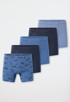 Shorts 5er-Pack Organic Cotton Ringel Fahrzeuge blau - 95/5