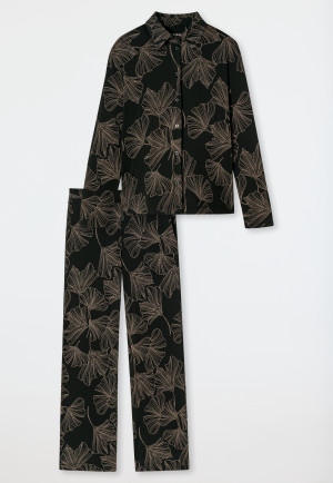 Pyjama Interlock Ginkgo schwarz bedruckt - Modern Nightwear