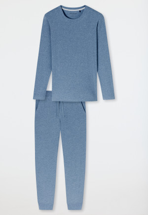 Pigiama a coste doppie e polsini lunghi in jersey verde-blu mélange - Modern Nightwear