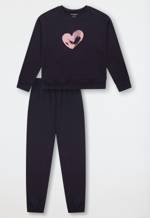 Pigiama lungo polsini in felpa navy - Nightwear