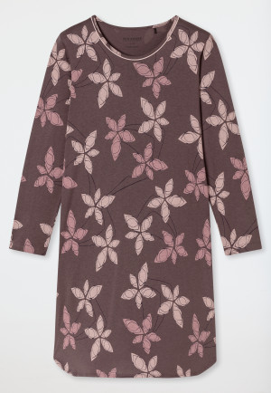 Sleep shirt long-sleeve printed flowers mauve - Comfort Nightwear