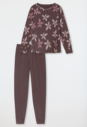 Pyjamas long cuffs flowers mauve - Comfort Nightwear