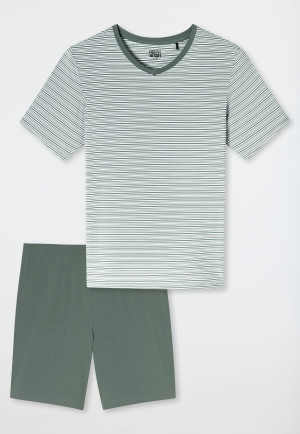 Short pyjamas striping V-neck khaki - Long Life Soft