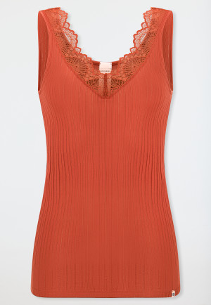Trägertop Feinripp Nadelzug Spitze terracotta - Revival Marie
