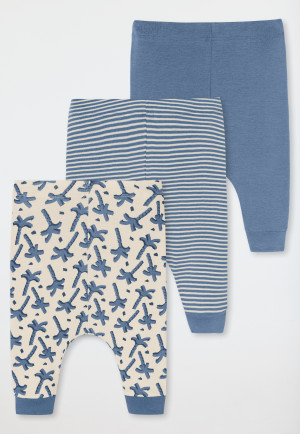 Pantaloni lunghi confezione da 3 pezzi in costine sottili a palme multicolore - Natural Love