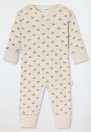 Baby suit unisex fine rib long-sleeve Vario-foot elephant cream - Natural Love