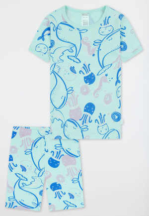 Pigiama corto costine sottili animali marini verde chiaro - Girls World