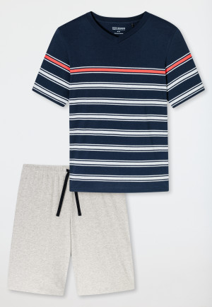 Schlafanzug kurz Ringel nachtblau - Casual Nightwear