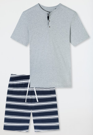 Schlafanzug kurz Knopfleiste Ringel hellgrau meliert - Casual Nightwear
