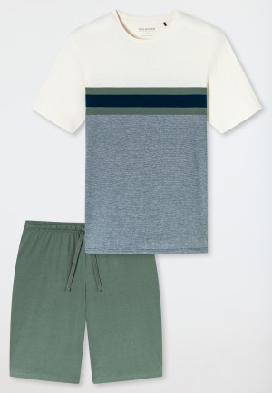 Schlafanzug kurz Ringel khaki - Casual Nightwear