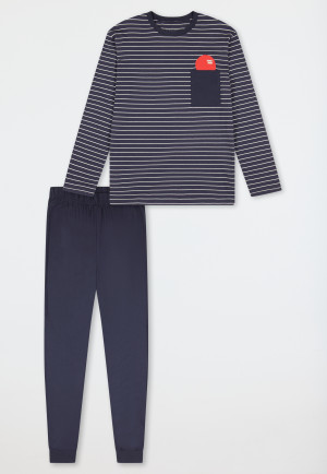Schlafanzug lang Streifen graphit - Nightwear