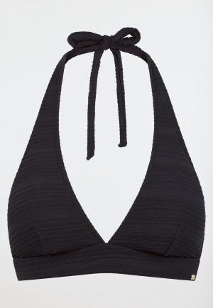 Triangle bikini top jersey recycled stripes black - aqua