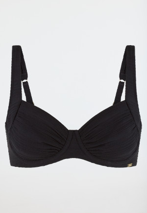 Bikini top with underwire jersey recycled stripes black - aqua