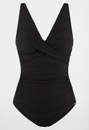 Maillot de bain à coque jersey recyclé rayures noir - Aqua