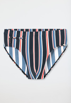 Costume da bagno con tasca con zip in tessuto a maglia a strisce riciclate blu notte - Aqua