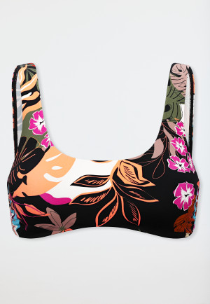 Bustier-Bikini-Top Jersey Blumen multicolor - Aqua