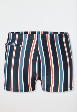 Costume da bagno con tasca con zip in tessuto a maglia a strisce riciclate blu notte - Aqua