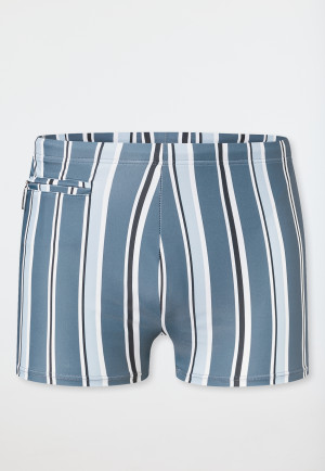 Costume da bagno con tasca con zip in tessuto a maglia riciclato a strisce blu atlantico - Aqua