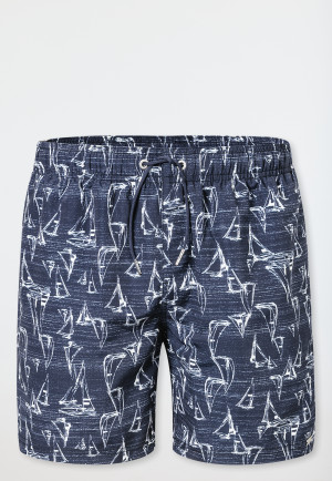 Short de bain matière tissée recyclée bleu nuit Voiliers - Aqua