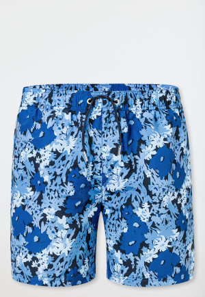 Badeshorts Webware recycelt Blumen mehrfarbig- Aqua