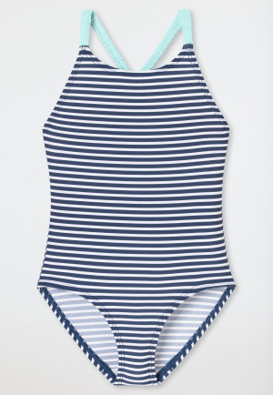 Maillot de bain tricot recyclé SFP 40+ rayures white&stripes - Aqua