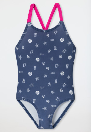 Swimsuit knitwear SPF40+ stripes dark blue - aqua