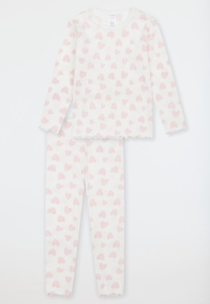 Pyjamas long double rib heart off-white - Kids Nightwear