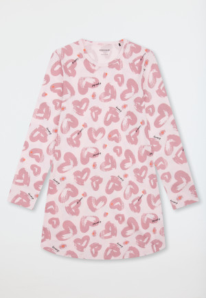 Camicia da notte manica lunga cuori rosa tenue - Teens Nightwear