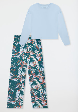 Pigiama lungo interlock palme celeste - Modern Nightwear