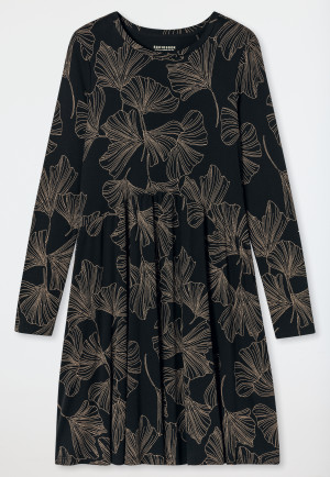 Nachthemd langarm Interlock Ginkgo schwarz - Modern Nightwear