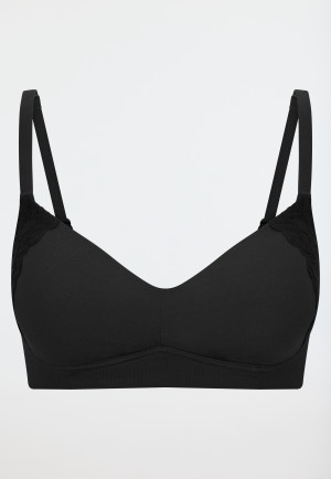 Soutien-gorge souple avec coque dentelle noire - Unique Cotton