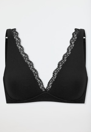 Soft underwired bra molded without underwire lace black - Unique Cotton