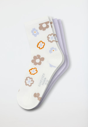 Damensocken 2er-Pack Organic Cotton Blumen lila/ creme - Fashion