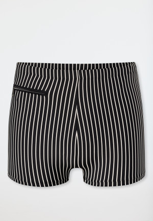 Badehose mit Bein Reißverschlusstasche schwarz gestreift - Aqua