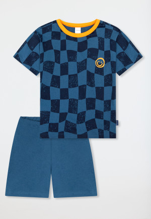 Pigiama corto a quadri smiley blu atlantico - Kids Nightwear