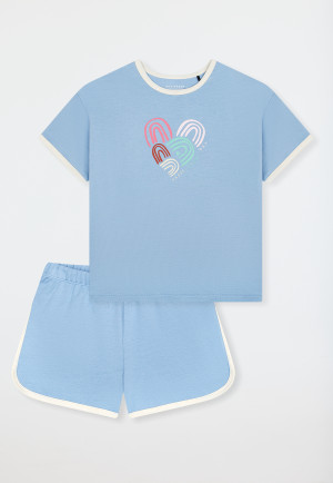 Pyjama court en sweat-shirt coeur happy pacific blue - Teens Nightwear