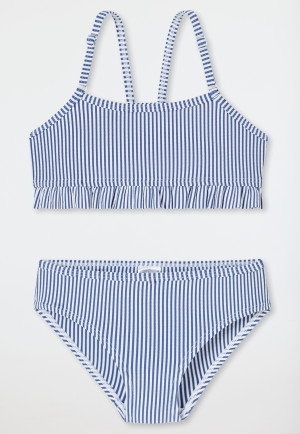 Bikini set seersucker stripes ruffles dark blue - aqua