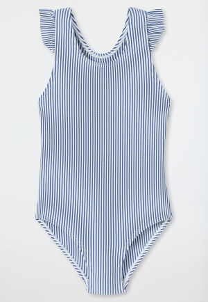 Swimsuit seersucker stripes ruffles dark blue - aqua