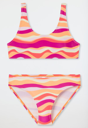 Bustier bikini set waves SPF 40+ vivid red - aqua