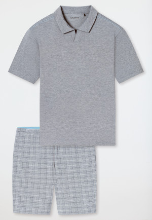 Short pyjamas jacquard polo collar admiral chequered - Selected Premium