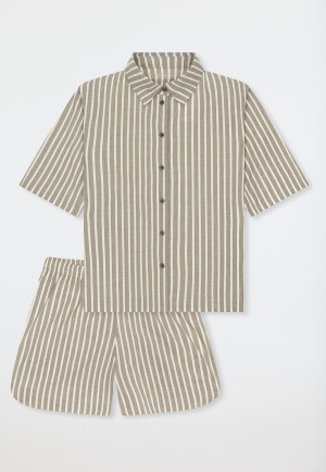 Pyjama court en matière tissée rayures olive - Selected premium