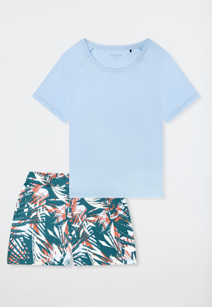 Pigiama corto palme celeste - Modern Nightwear