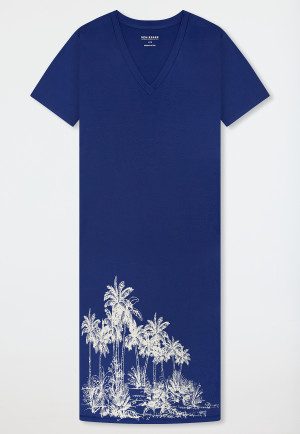 Sleep shirt short sleeve interlock palm trees blue - Interlock