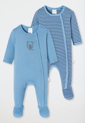 Baby onesies long with feet 2-pack fine rib organic cotton stripes little bear multicolored - Natural Love