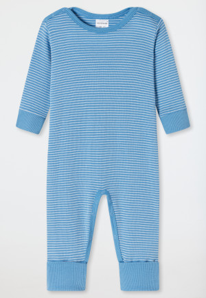 Baby suit fine rib long sleeve vario foot striped light blue - Natural Love