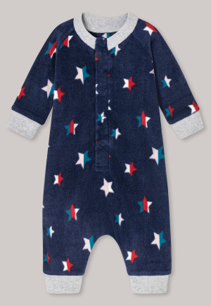 Babyanzug lang Fleece Bündchen Knopfleiste Sterne dunkelblau - Baby Unisex
