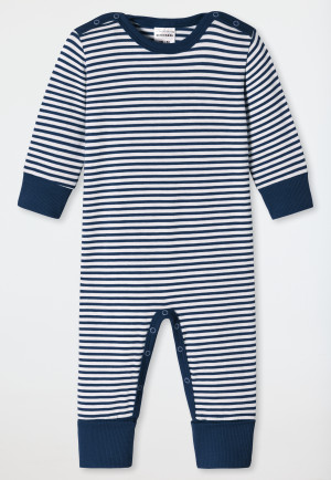 Baby onesie long unisex bamboo Vario button placket stripes dark blue - Bamboo