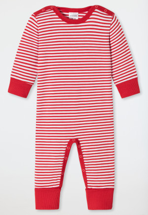 Pyjama bébé long unisexe bambou Vario patte de boutonnage rayures rouge - Bamboo